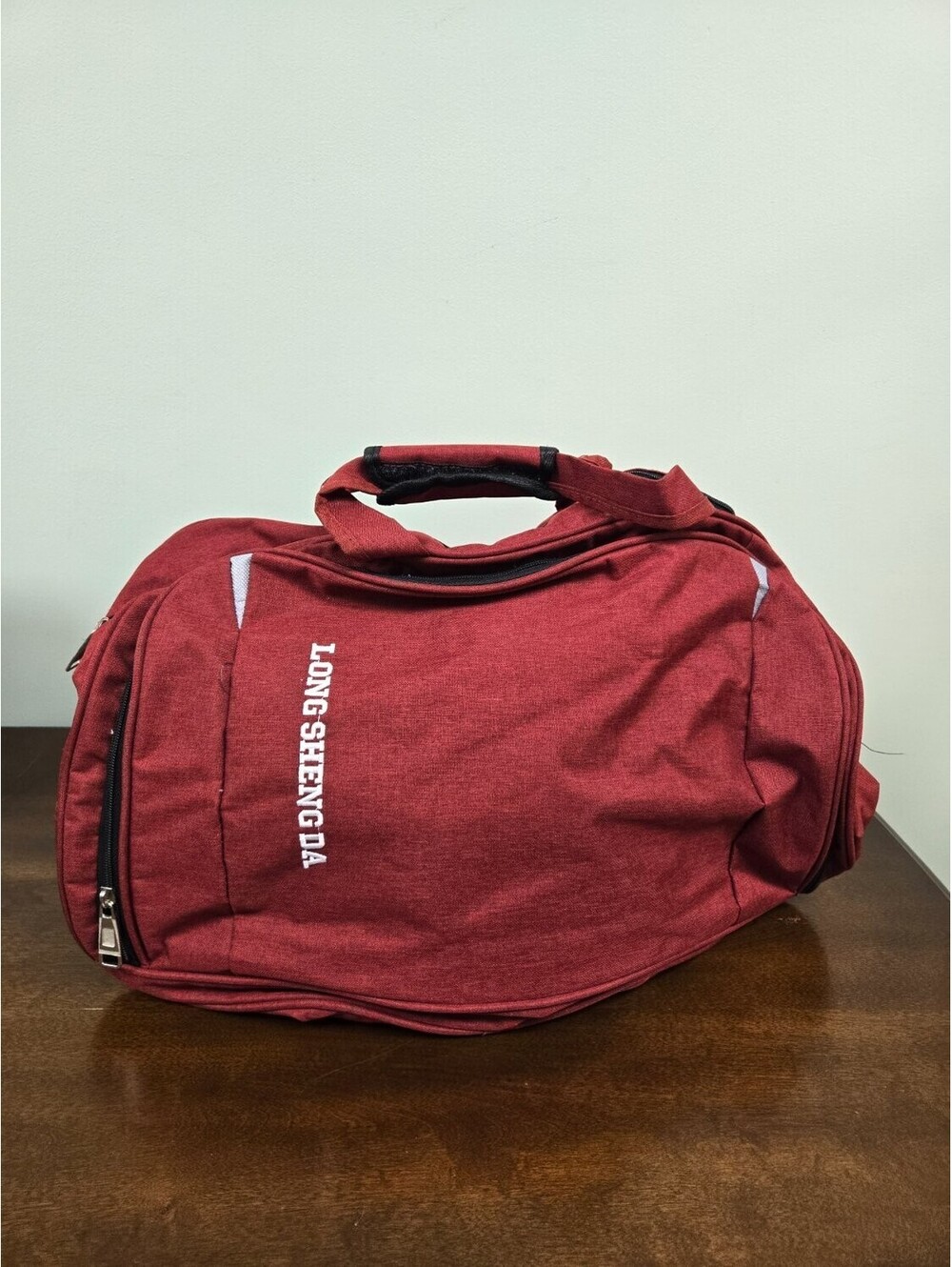 Long Sheng Da Red Canvas Travel Duffle Bag Gym Overnight Weekender Carry Unisex